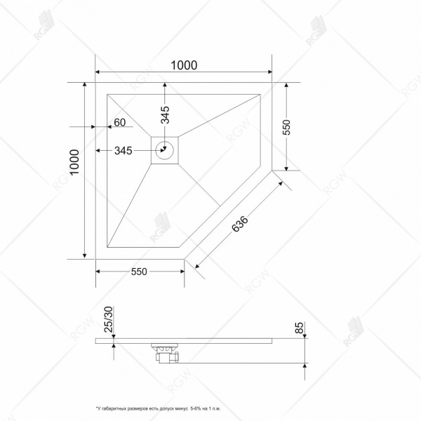 Душевой поддон трапеция RGW ST/T-G 100x100 16155100-02 Графит (серый) Душевой поддон трапеция RGW ST/T-G 100x100 16155100-02 Графит (серый)