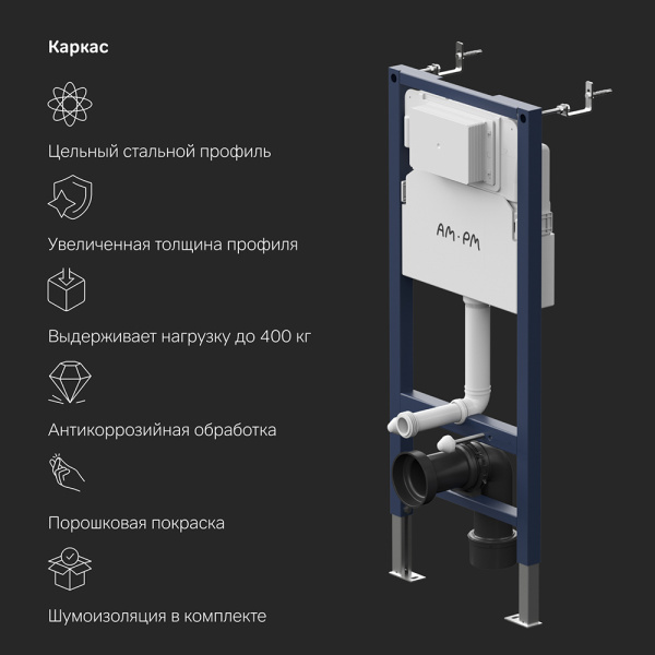 Система инсталляции AM.PM PrimeFit I012709.0138 для унитазов с черной кнопкой смыва и шумоизоляцией