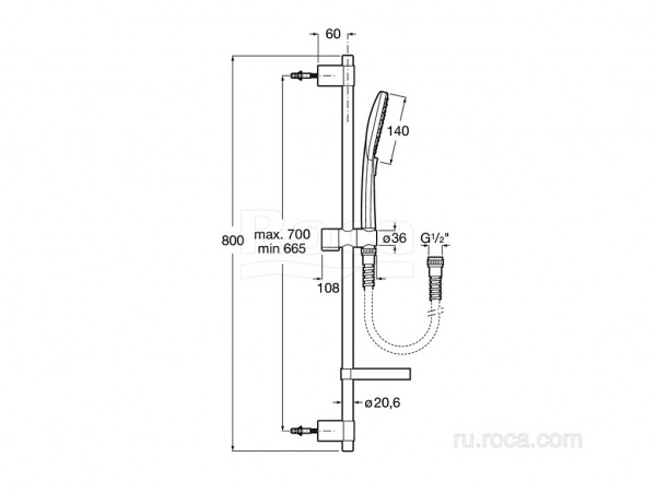 Душевой набор Roca Plenum Square 140/3F 5B1A10CB0 Душевой набор Roca Plenum Square 140/3F 5B1A10CB0