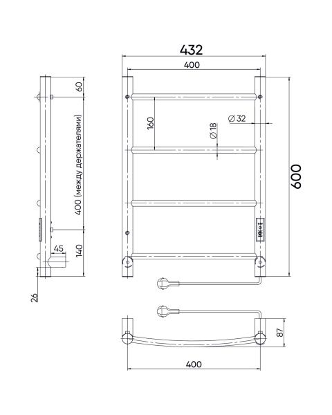 Полотенцесушитель электрический 43,2x60 см INDIGO Arc lux Lcale60-40rt серебристый Полотенцесушитель электрический 43,2x60 см INDIGO Arc lux Lcale60-40rt серебристый