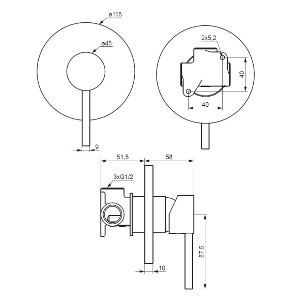 Встраиваемый смеситель Damixa Scandinavian Pure 367500300 черный матовый