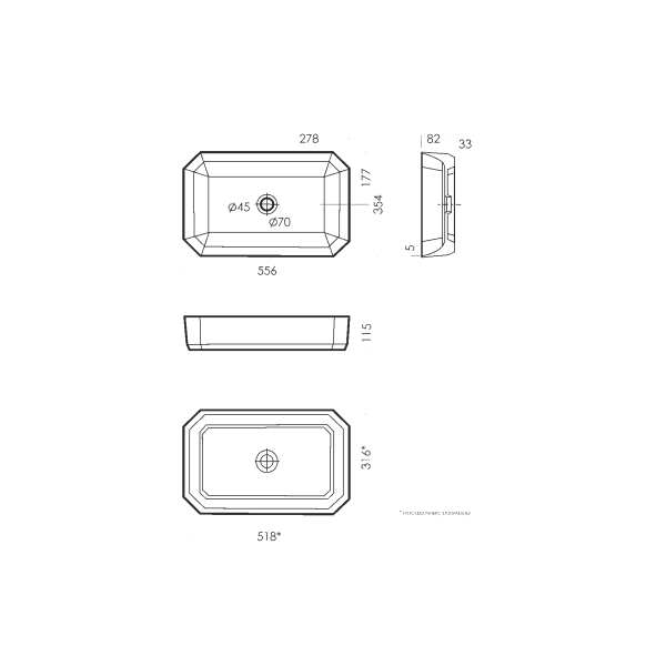 Раковина-чаша Sanita Luxe Line 55 см WB.CT/Line/55-N/WHT.G/S1 накладная белая
