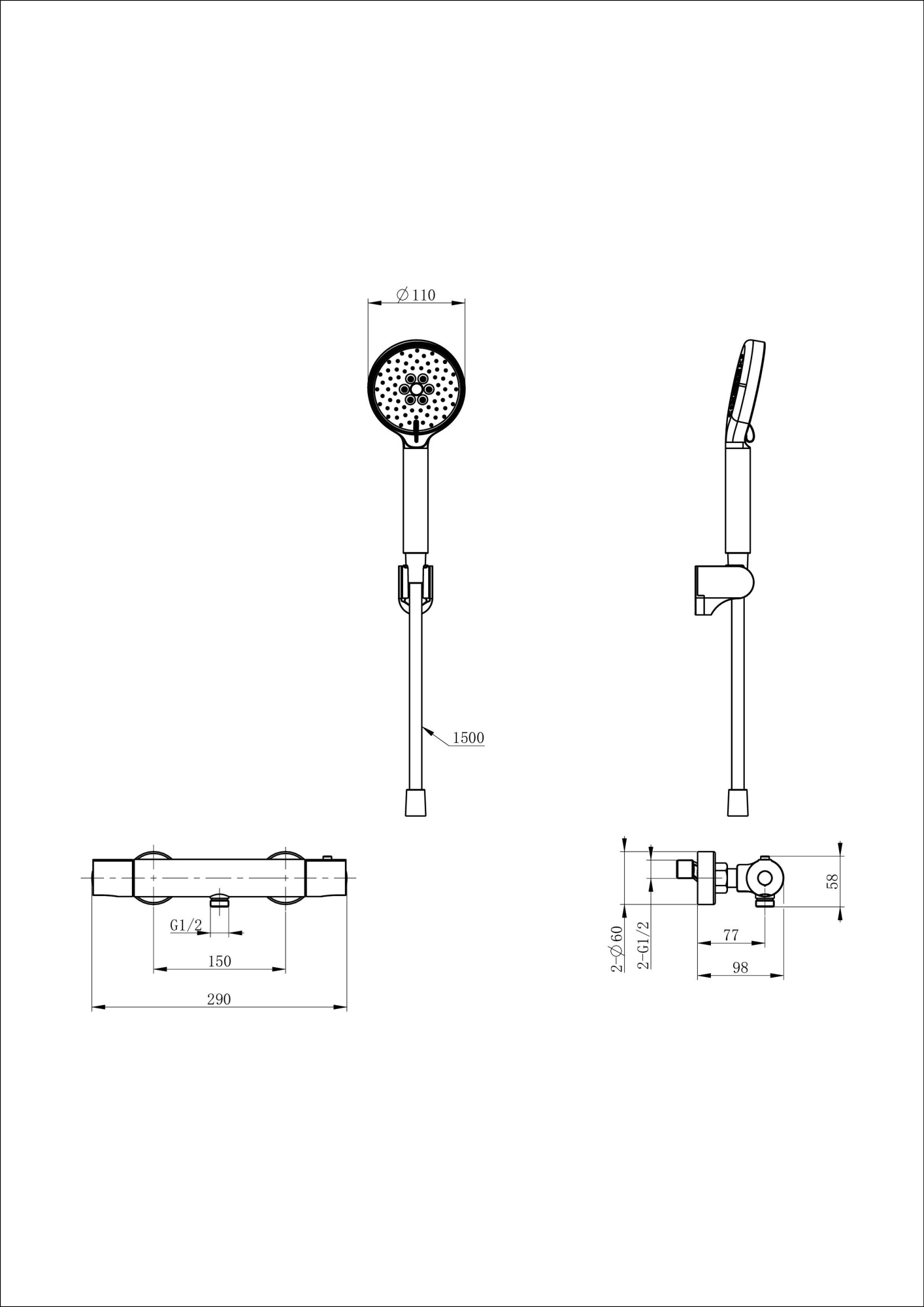 Смеситель для душа с термостатом и гарнитуром Wonzon & Woghand Inn 6 WW-B2029-A-MW белый матовый