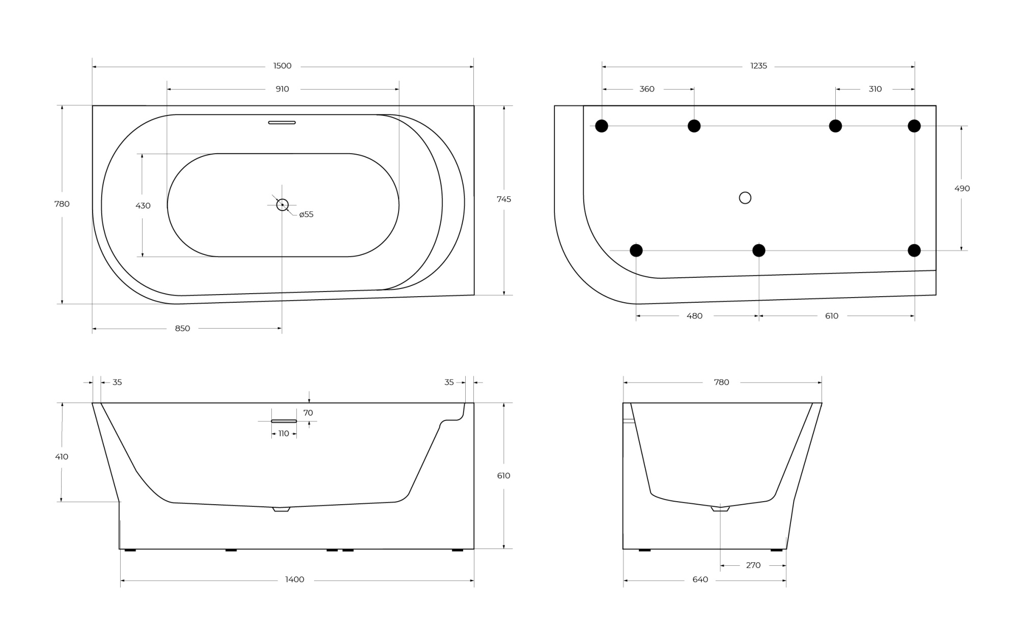 Ванна акриловая BelBagno 150x80 BB410-1500-780-R