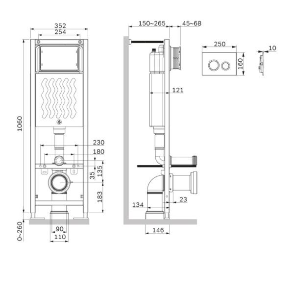 Система инсталляции AM.PM ErgoFit I012711.0151 для унитазов с белой глянцевой кнопкой смыва и шумоизоляцией
