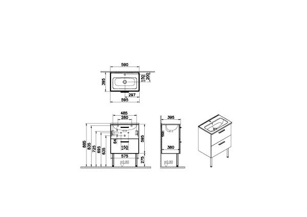 Тумба с 2 ящиками и раковиной 120х60х198 см VitrA Mia 66106 белый Тумба с 2 ящиками и раковиной 120х60х198 см VitrA Mia 66106 белый