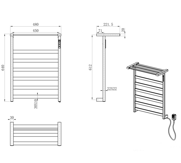 Полотенцесушитель электрический Wonzon & Woghand Frankfurt WW-A1026-MB подвесной черный матовый