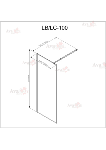 Душевая перегородка AvaCan 100x200 LB100 профиль черный