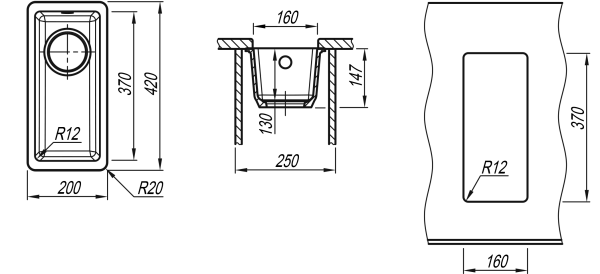 Кухонная мойка подстольная 22x44 Florentina 24.050.00160.302 Антрацит Кухонная мойка подстольная 22x44 Florentina 24.050.00160.302 Антрацит