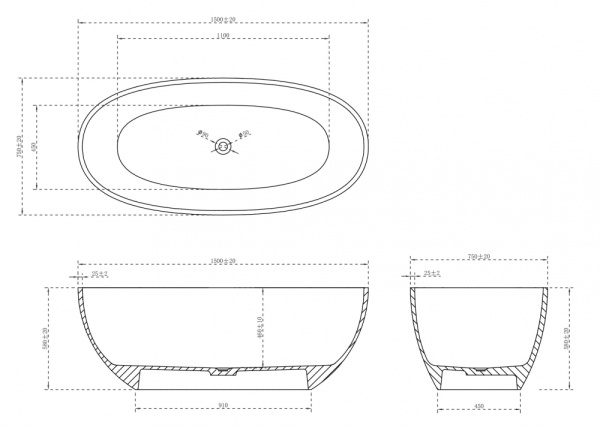 Ванна из полиэфирной смолы Abber 150x75 см AT9701Opal-1.5