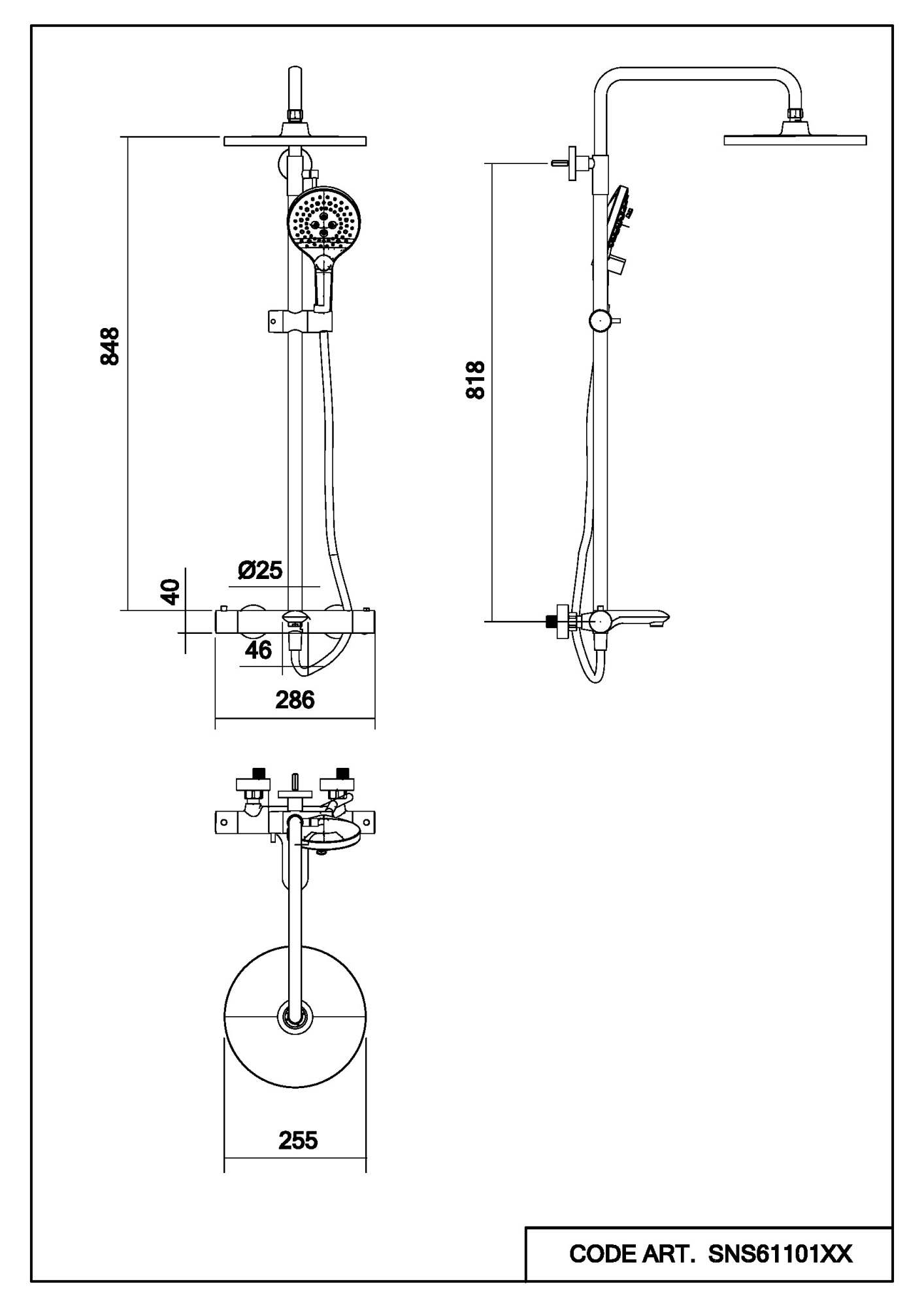 Душевой комплект Abelsberg Perfecta с термостатом SNS61102MB вулканический черный матовый