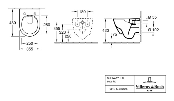 Унитаз Villeroy & Boch Subway 2.0 5606R0R1 подвесной безободковый