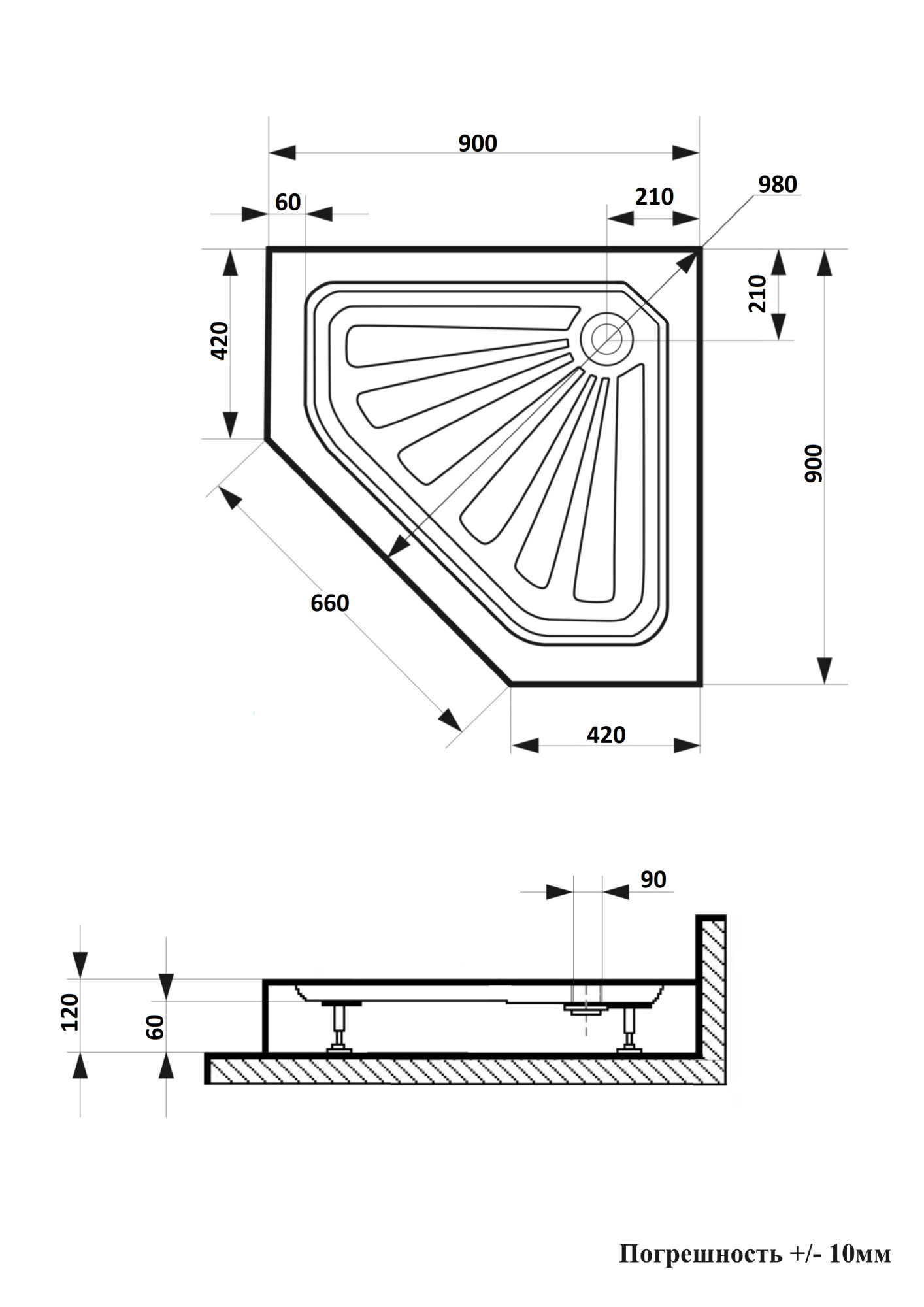 Поддон акриловый Ceruttispa 90x90 P91C