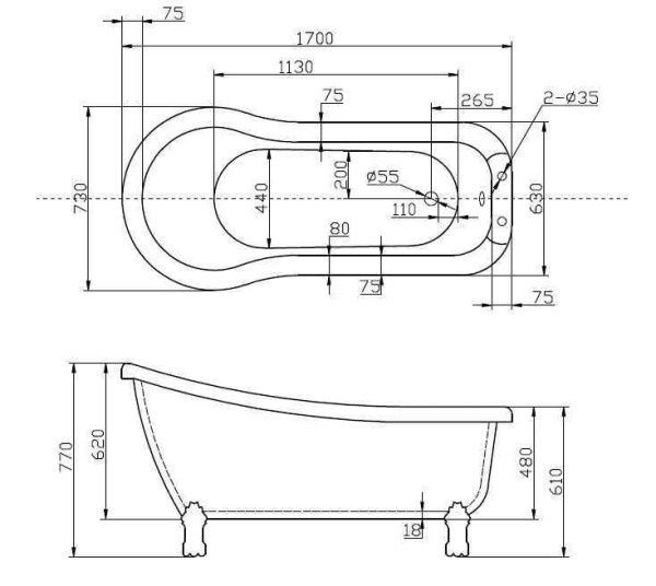 Акриловая ванна 168x72 см BelBagno  BB20-1700 белый Акриловая ванна 168x72 см BelBagno  BB20-1700 белый