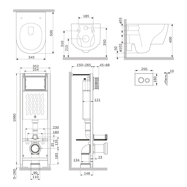 Унитаз подвесной безободковый с инсталляцией и кнопкой смыва AM.PM Jupiter IS110151.DX77C1700