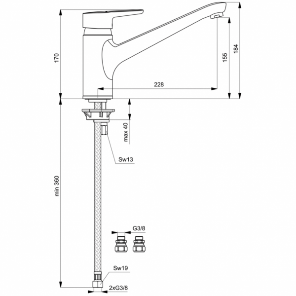 Смеситель для кухонной мойки Ideal Standard CONNECT BLUE B9931AA Смеситель для кухонной мойки Ideal Standard CONNECT BLUE B9931AA