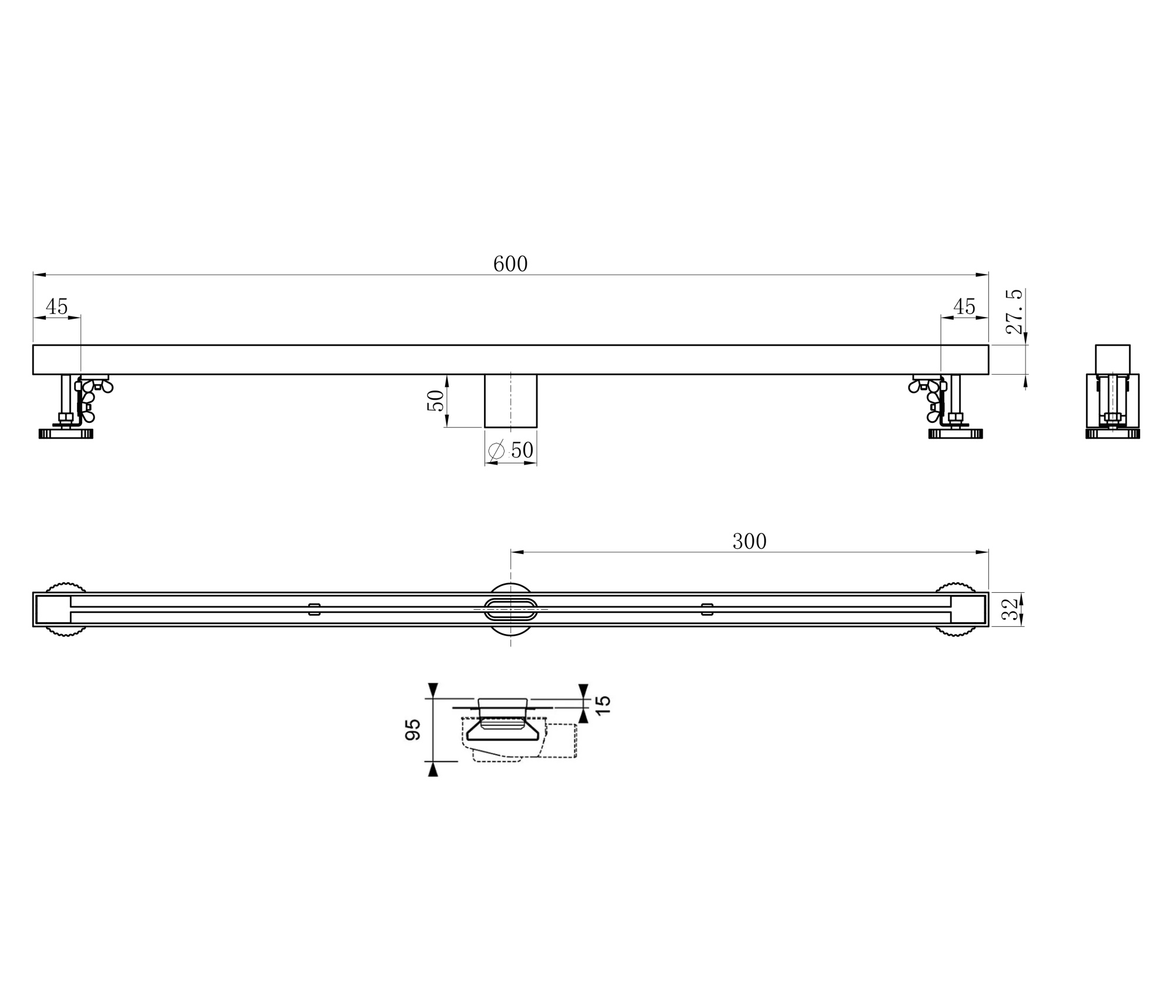 Душевой трап Wonzon & Woghand WW-65406T-BG золото брашированный