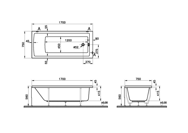Ванна акриловая 170х75 Vitra Neon 52280001000 Ванна акриловая 170х75 Vitra Neon 52280001000