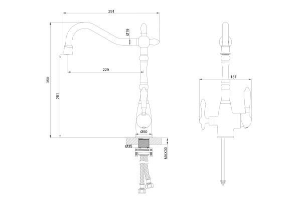 Смеситель для кухонной мойки с подключением фильтра Wonzon & Woghand WW-88458006-BG золото брашированный