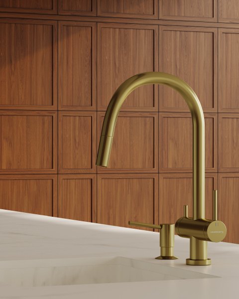 Смеситель для кухонной мойки Abelsberg Aera EMF71709BG королевское золото брашированный