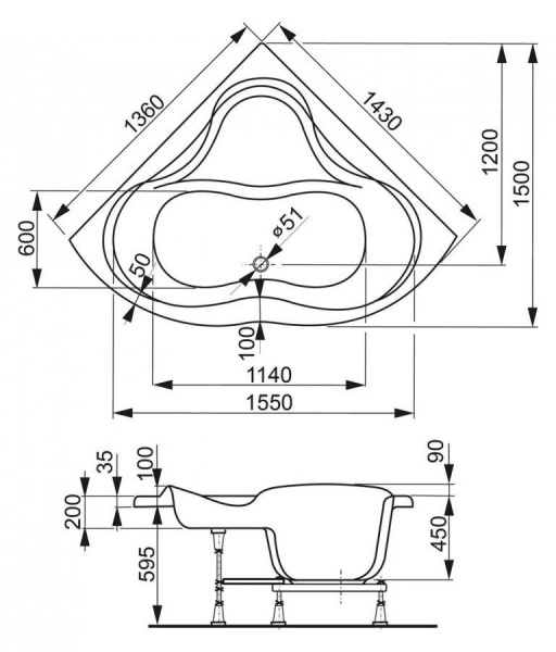 Ванна акриловая Vagnerplast Iris 143x145 VPBA143IRI3X-04