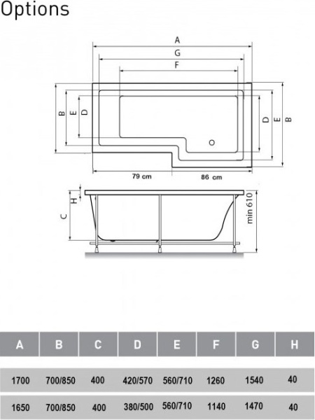 Ванна акриловая Vayer Options Гл000023294 165x85 Ванна акриловая Vayer Options Гл000023294 165x85