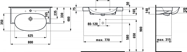 Раковина 80 см Laufen The New Classic 8.1385.5.000.104.1 Раковина 80 см Laufen The New Classic 8.1385.5.000.104.1
