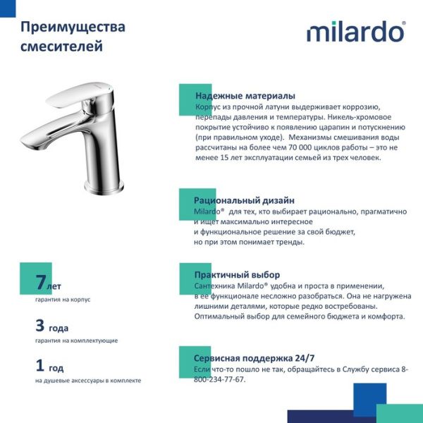 Смеситель для умывальника MILARDO Rora RORSB00M01 хром Смеситель для умывальника MILARDO Rora RORSB00M01 хром