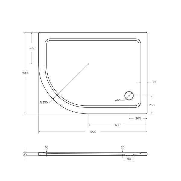 Поддон из пластика 90x120 см Cezares  TRAY-M-RH-120/90-550-35-W-R белый Поддон из пластика 90x120 см Cezares  TRAY-M-RH-120/90-550-35-W-R белый