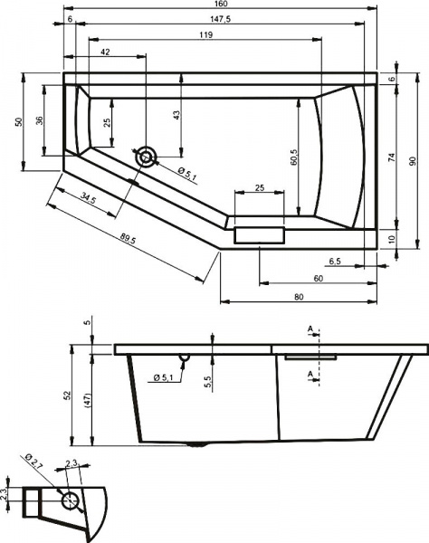 Ванна акриловая RIHO GETA 160 L 160x90 BA8700500000000 Ванна акриловая RIHO GETA 160 L 160x90 BA8700500000000
