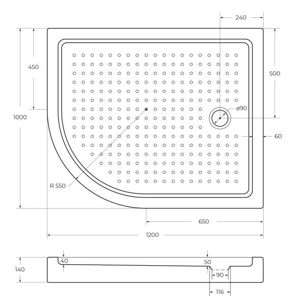 Акриловый поддон 100x120 см Cezares  TRAY-A-RH-120/100-550-15-W-R белый Акриловый поддон 100x120 см Cezares  TRAY-A-RH-120/100-550-15-W-R белый