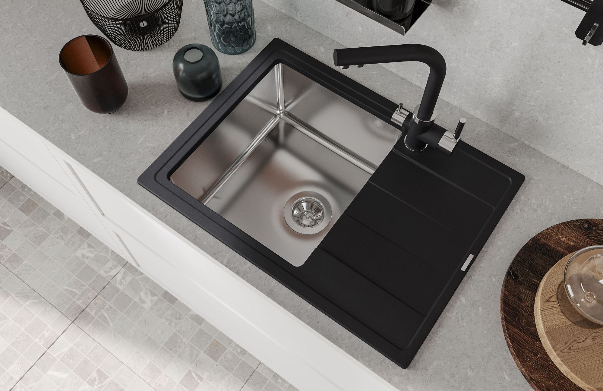 Кухонная мойка комбинированная 65x48 Florentina 21.390.B0650.307 Серый шёлк Кухонная мойка комбинированная 65x48 Florentina 21.390.B0650.307 Серый шёлк