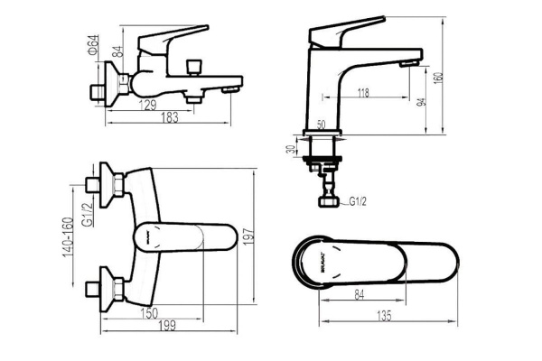 Набор смесителей для ванны и умывальника  Bravat  F191238CP-SET хром Набор смесителей для ванны и умывальника  Bravat  F191238CP-SET хром