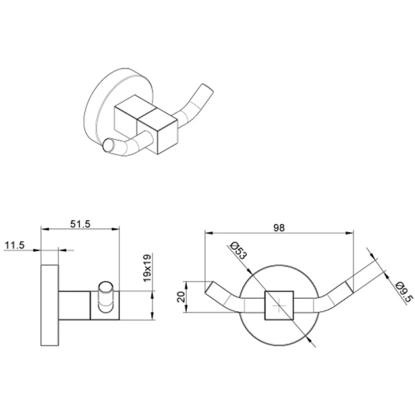 Крючок двойной AZARIO NESSY хром AZ-73105 Крючок двойной AZARIO NESSY хром AZ-73105