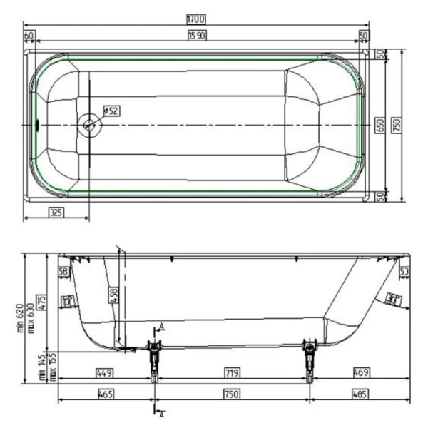 Ванна чугунная Wotte Start 1700x750