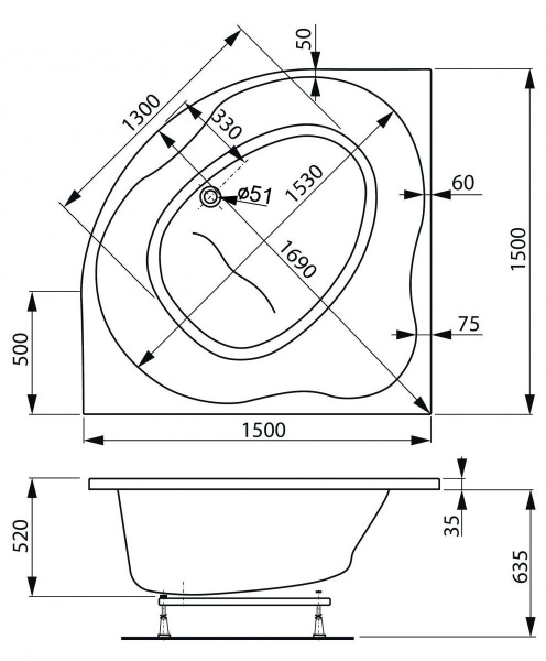 Ванна акриловая Vagnerplast Plejada 150x150 VPBA150PLE3X-04
