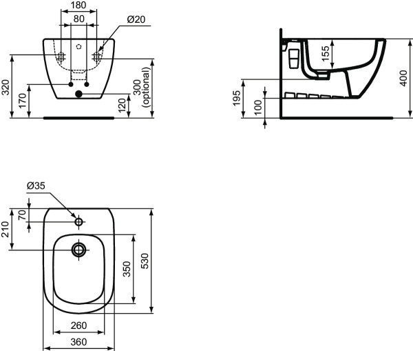 Биде подвесное  Ideal Standard TESI T457001 Биде подвесное  Ideal Standard TESI T457001