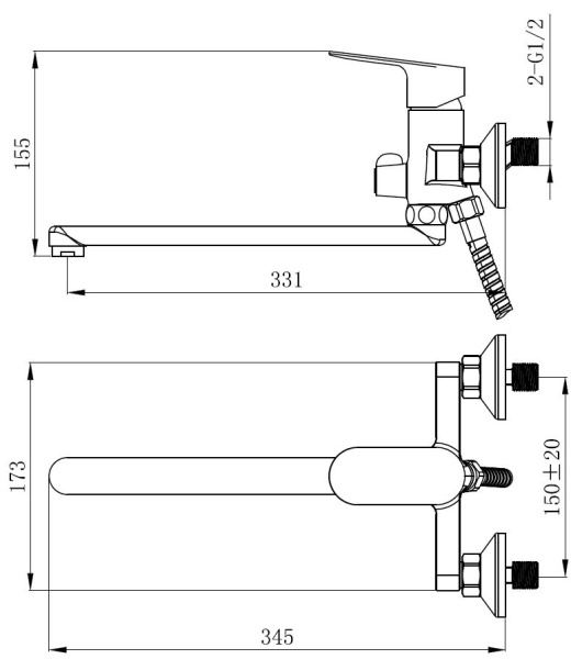 Смеситель для ванны с душевой лейкой Voda Shore SHR31B черный