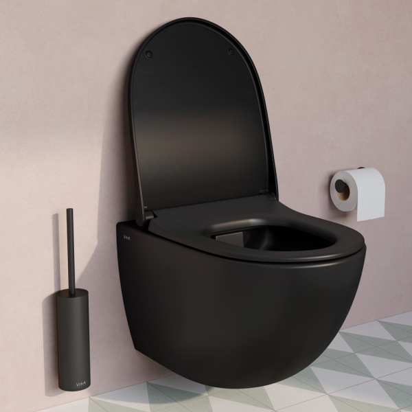 Безободковый подвесной унитаз VitrA Sento 7748B083-0101 матовый черный Безободковый подвесной унитаз VitrA Sento 7748B083-0101 матовый черный