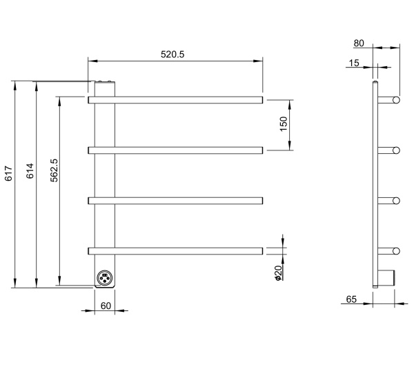 Полотенцесушитель электрический Wonzon & Woghand Nürnberg WW-AL344-MB подвесной черный матовый