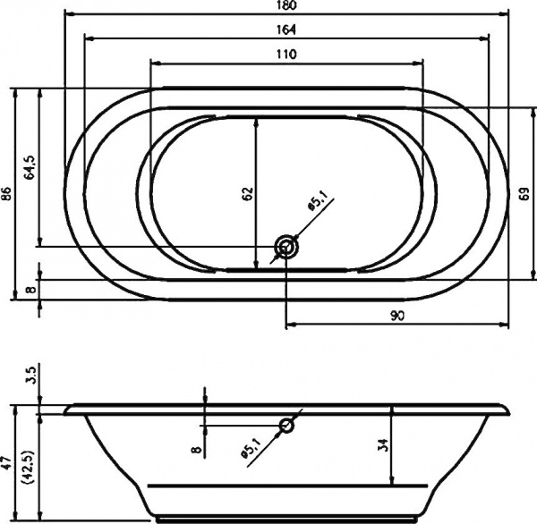 Ванна акриловая RIHO SETH 180x86 BB2200500000000 Ванна акриловая RIHO SETH 180x86 BB2200500000000