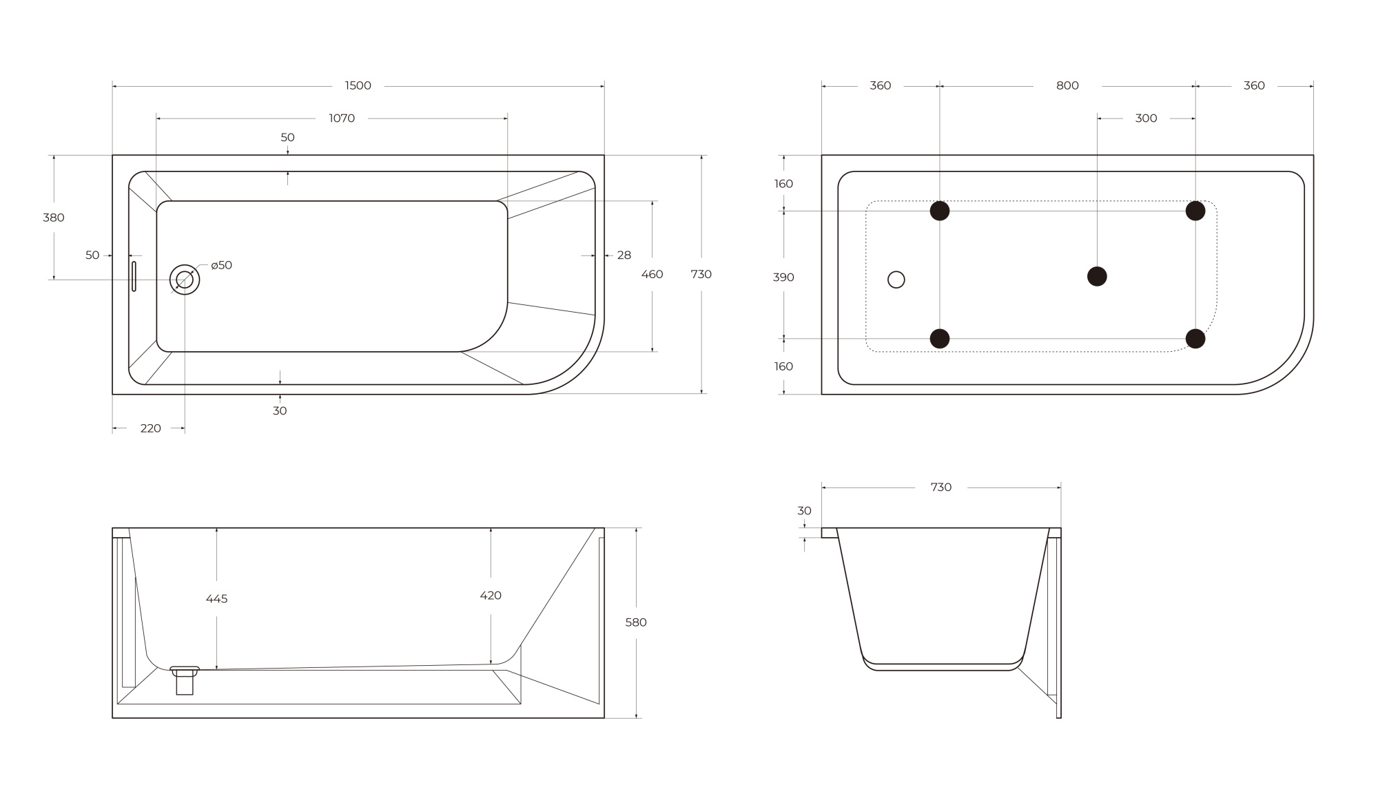 Ванна акриловая BelBagno 150x75 L BB712-1500-730-L