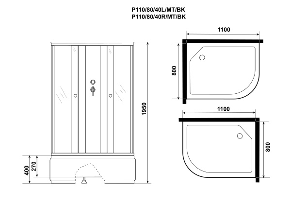 Душевая кабина 110x80 Niagara Promo P110/80/40L/MT/BK Душевая кабина 110x80 Niagara Promo P110/80/40L/MT/BK