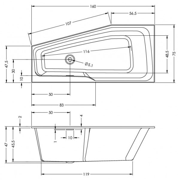 Ванна акриловая RIHO Ванна RETHING SPACE 160x75 R BR1300500000000 Ванна акриловая RIHO Ванна RETHING SPACE 160x75 R BR1300500000000