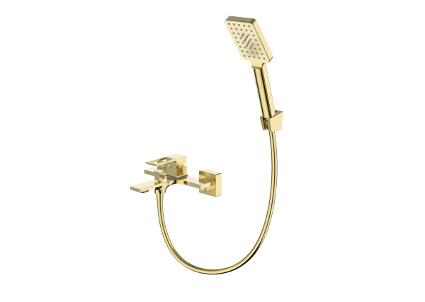 Смеситель для ванны с ручным душем, шлангом и держателем BelBagno Luce LUC-VASM-ORO золото глянцевый