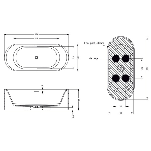 Ванна из искусственного камня Riho Oval 160x70 B130001105