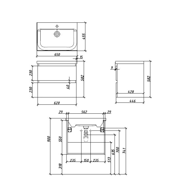 Тумба под раковину Caprigo Forte 65 см 36110-SF027 подвесная белая