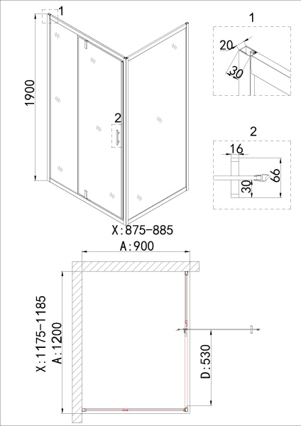 Боковая стенка 90x190 Niagara Nova NG-A90G Боковая стенка 90x190 Niagara Nova NG-A90G