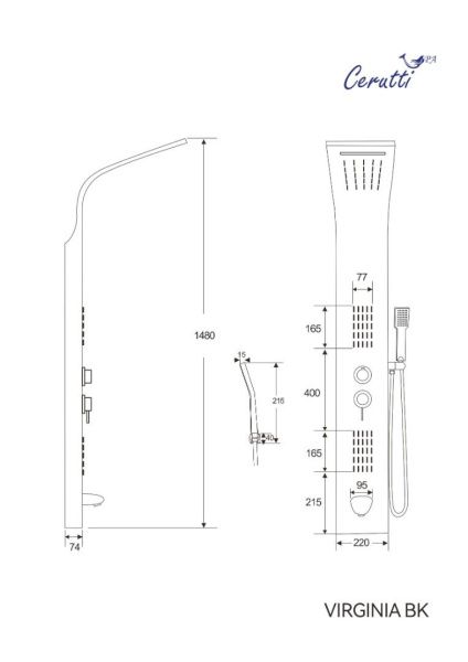 Душевая панель с гидромассажем Cerutti Spa VIRGINIA BK CT9989 черный Душевая панель с гидромассажем Cerutti Spa VIRGINIA BK CT9989 черный