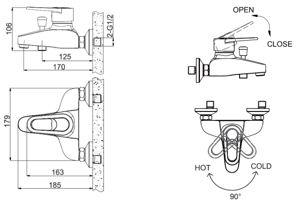 Смеситель для ванны c коротким изливом Bravat Loop F6124182CP-01-RUS Смеситель для ванны c коротким изливом Bravat Loop F6124182CP-01-RUS